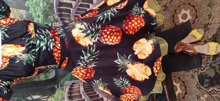 Black Swing Skirt with Pineapple Print