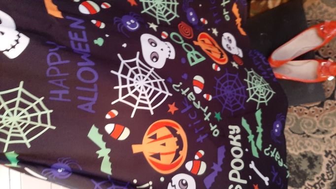 Retro Halloween Black Swing Skirt with Pumpkin/Bats/Halloween Wording Print