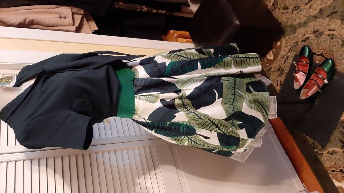 Retro Green Palm Leaf Swing Skirt