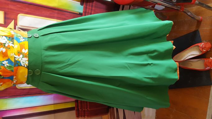 Retro Green Solid Swing Skirt