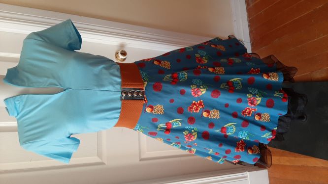 Blue Fruit/Cherry Swing Skirt