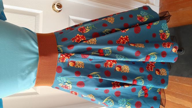 Blue Fruit/Cherry Swing Skirt