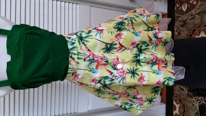 Green with Pink Flamingo Swing Skirt