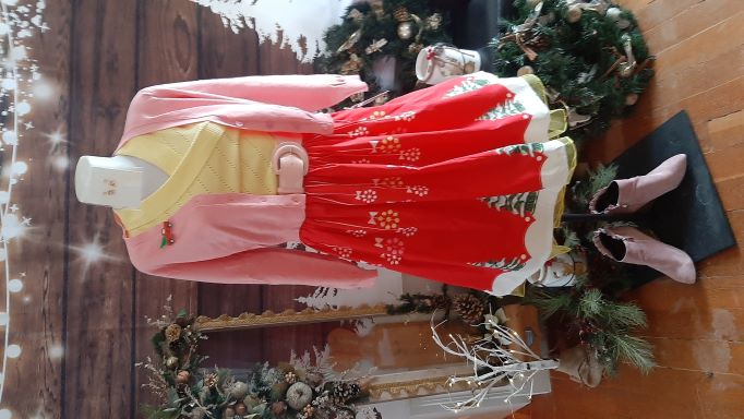 Retro Red Xmas Themed Swing Skirt with Green Tree Border