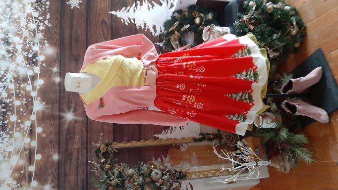 Retro Red Xmas Themed Swing Skirt with Green Tree Border