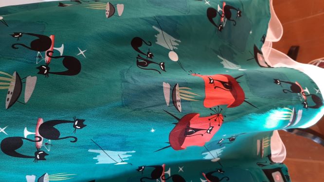 Teal Swing Skirt with Cosmic Cats in Black