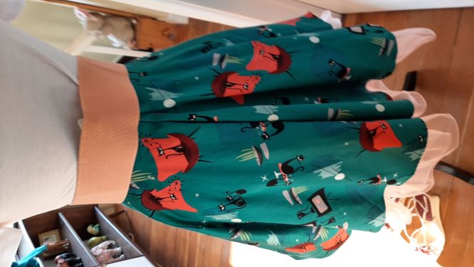 Teal Swing Skirt with Cosmic Cats in Black