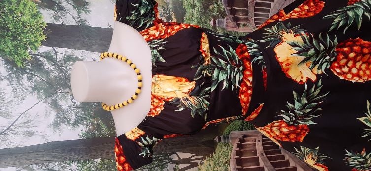 Retro Black Pineapple Print Peasant Top