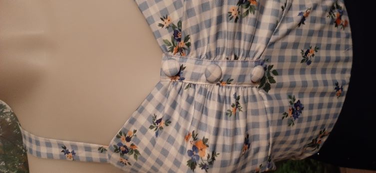 Retro Blue Gingham with Floral Print Pinup Tank Top