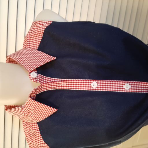 "B"Banned Retro" 1950's J'adore Tie Up Crop Gingham Blouse in Navy