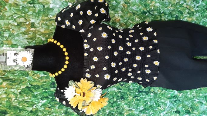 Retro Black Chiffon Daisy Stretch Crop Top