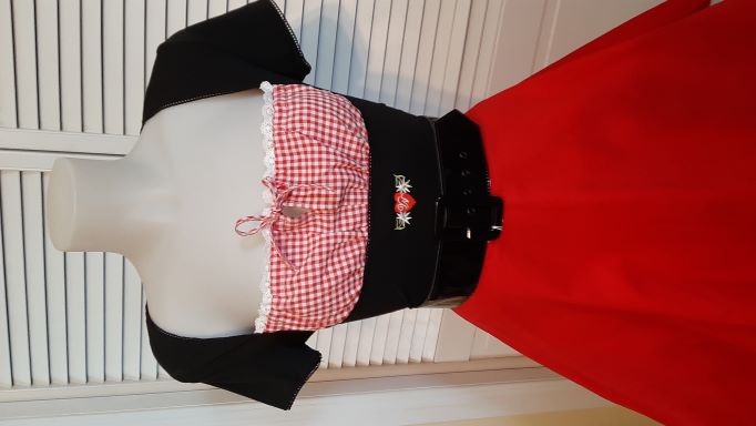 Retro Black Peasant Top with Red Gingham Neckline