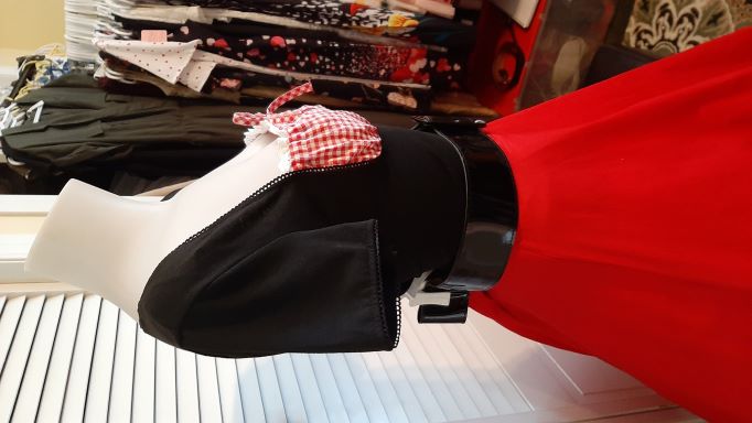 Retro Black Peasant Top with Red Gingham Neckline