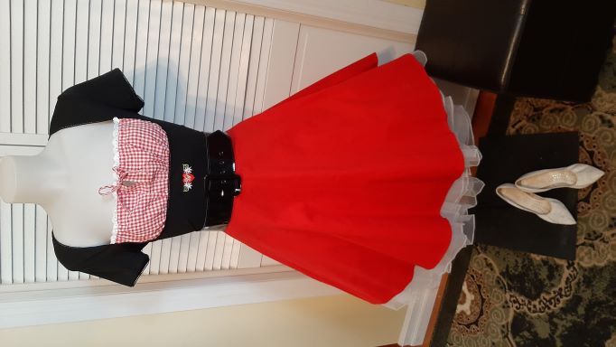 Retro Black Peasant Top with Red Gingham Neckline