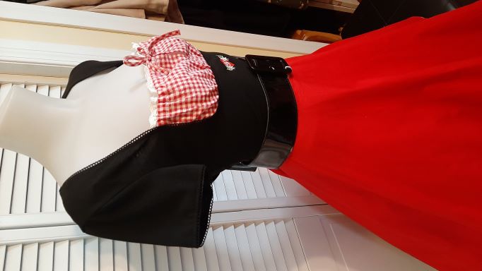 Retro Black Peasant Top with Red Gingham Neckline