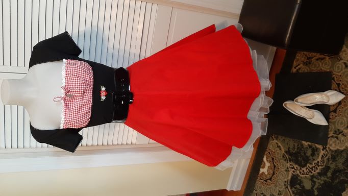 Retro Black Peasant Top with Red Gingham Neckline