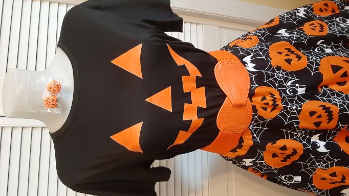 Black T-Shirt with Orange Pumpkin Face Front